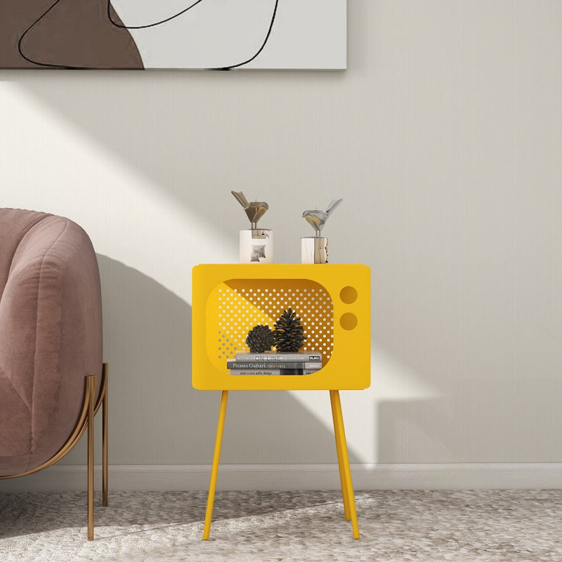 Stert Modern End Table In Television Shape Hollow Side Table, Yellow