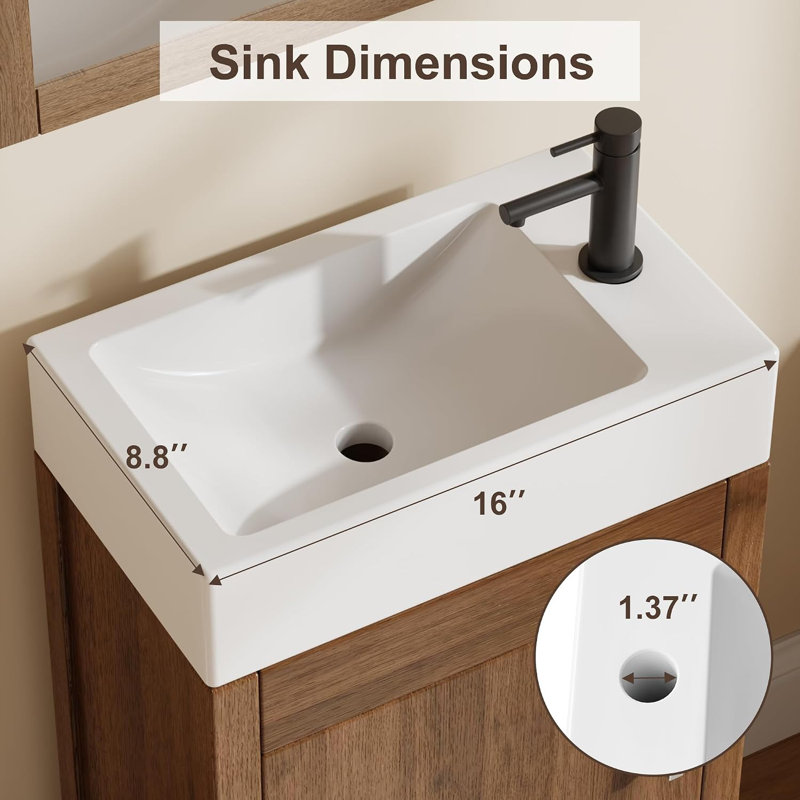 16 meubles de salle de bain autoportants avec lavabo et armoire de salle de bain, Walnut