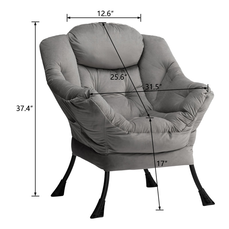 Fauteuil paresseux moderne avec accoudoirs épais et rembourré de 31,5 po Biranna, Velours gris foncé