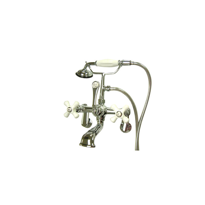 Hot Springs Triple Handle Wall Mounted Clawfoot Tub Faucet with Handshower, Chrome
