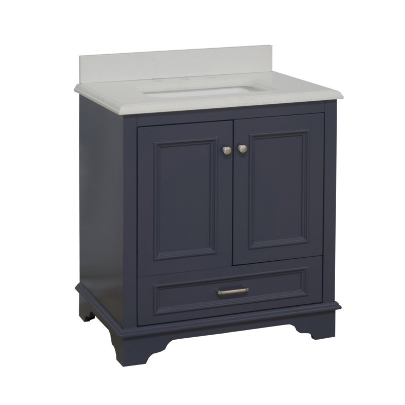 Loughlam 30'' Single Bathroom Vanity with Top, Marine Gray, Quartz