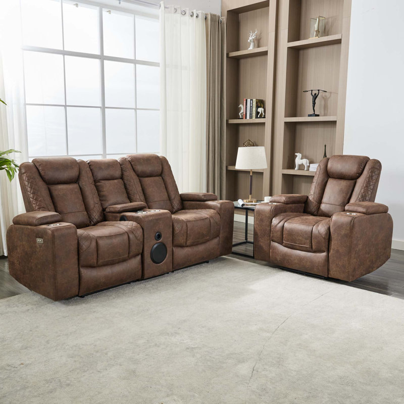 Sahaana 3 Seater Linen Electric Reclining Sofa, Brown