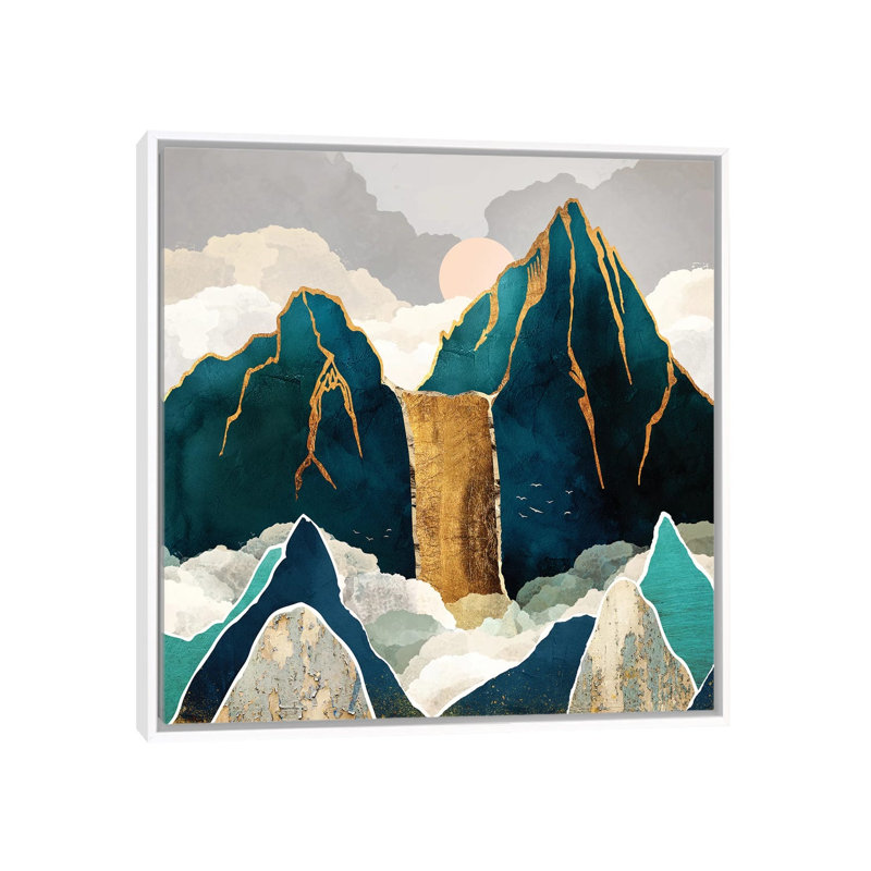 Golden Waterfall - impression d'art graphique, Aucun mat, H 18 po x l 18 po x 1,5 po, Toile blanche encadrée