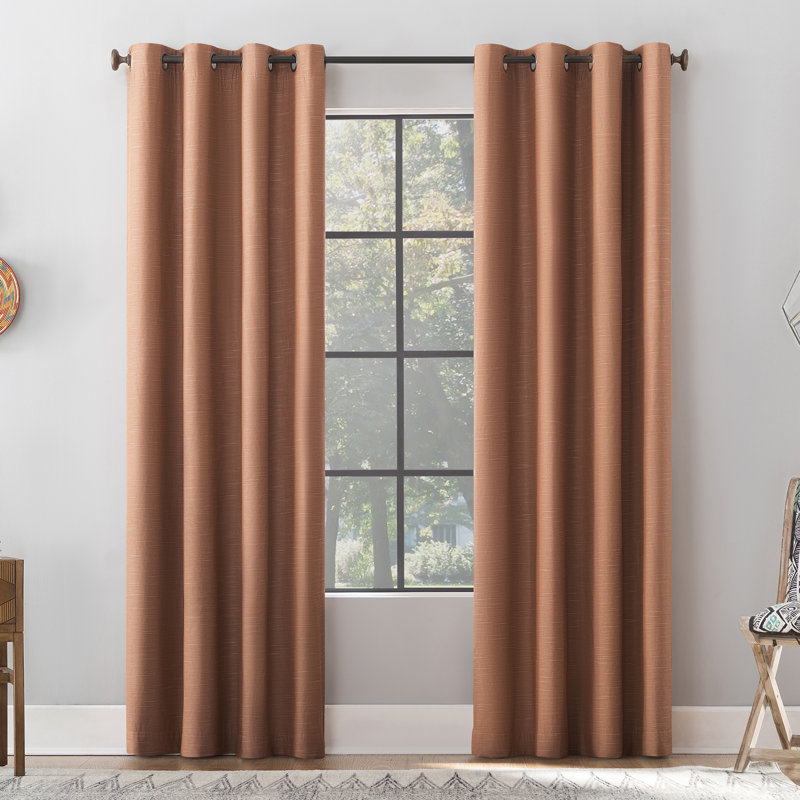 Attiya Textured Linen Blend Blackout Grommet Curtain Panel, Pecan Brown, 50" W x 84" L