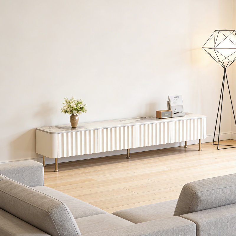 Meuble télé avec rangement Wave, Blanc / Gris, H 17,32 po x l 78,74 po x P 11,81 po