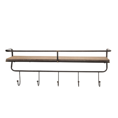 VIP Metal 24.21 in. Brown Wall Rack with Shelf and Hooks