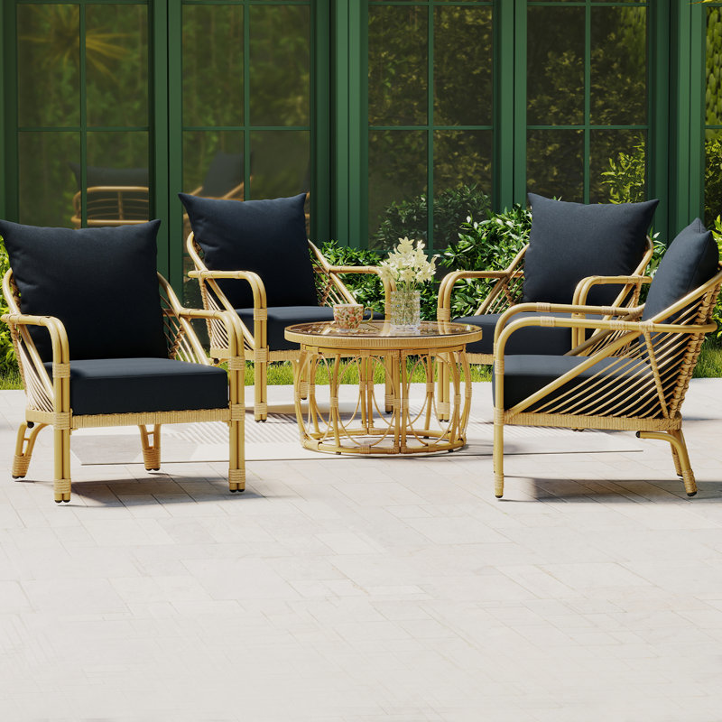 All Weather Polyethylene (PE) Rattan Conversation Sets With Coffee Table, Indoor/Outdoor Lounge Chairs With Cushions For Patio, Porch, Or Garden