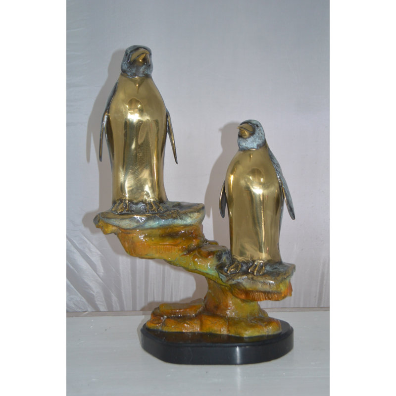 Jimerson Two Penguins Bronze Statue - Size: 16"L X 10"W X 12"H.