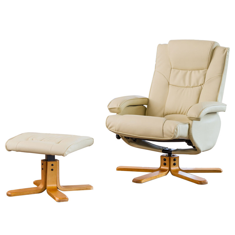 Worthen 73cm Wide Faux Leather Swivel Ergonomic Recliner, Cream