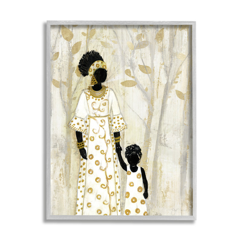 "Mère et enfant tenant la main dans la forêt d'arbres neutres" par Tava Studios - Impression sur toile non encadrée