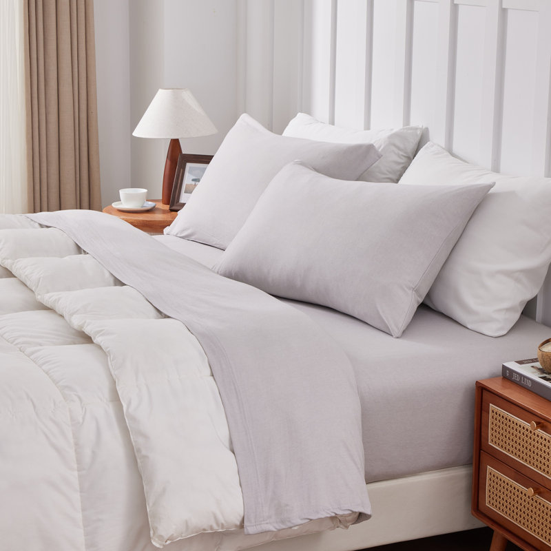 Ensemble de draps en jersey de coton chiné Kathy Ireland 4 pièces, Grand lit, Gris clair