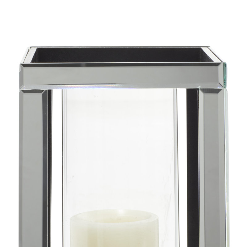 10" Silver Mirrored Glass Hurricane Candle Holder