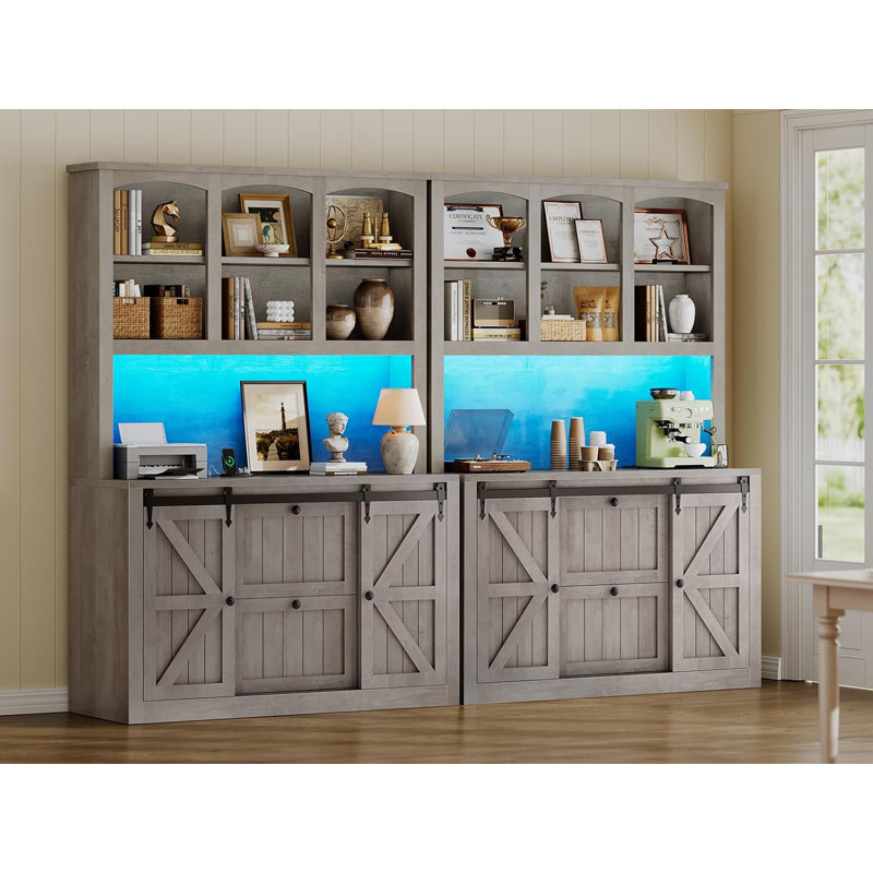 2 Drawer File Cabinet With Power Strip, 41” Farmhouse Filing Cabinet Fits Legal, Gray
