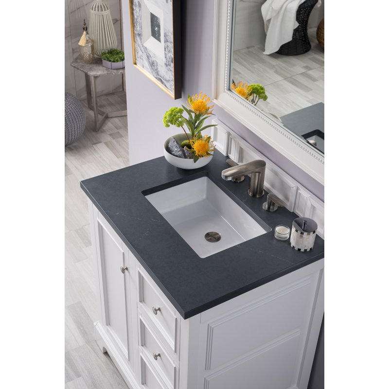 Kewstoke 31.3'' Single Bathroom Vanity with Top, Bright White, Charcoal Soapstone Quartz, 8" Widespread