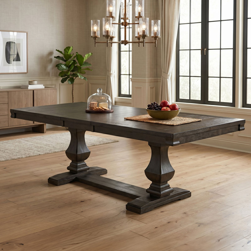 Thorin Double Pedestal Extendable Dining Table with Removable Leaf