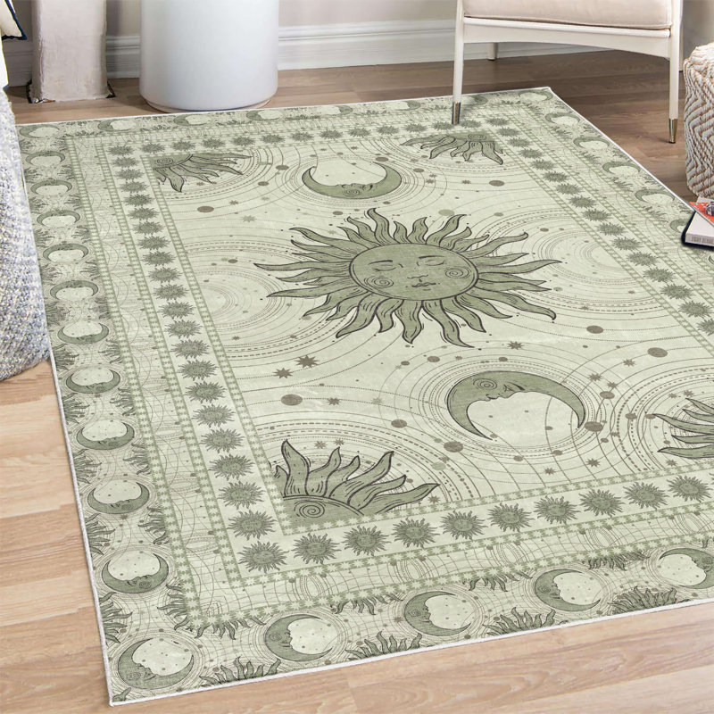 Luxama Sun and Moon High Density Long Fiber Poly Threads Decorative Area Rug Carpet, Rectangle 5'1" x 7'5"