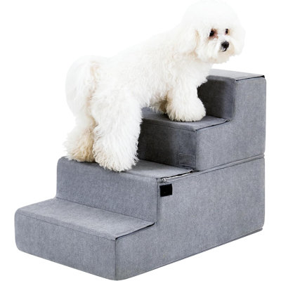  Escalier pour chien pour petits chiens, marche en mousse haute densité pour canapé-lit haut, rampe pliable pour canapé pour chien avec housse lavable pour chiots plus âgés, antidérapant, gris à 4 marches, hauteur 18 po