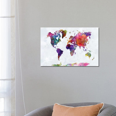 World Map in Watercolour II 1 Piece Wrapped Canvas Painting