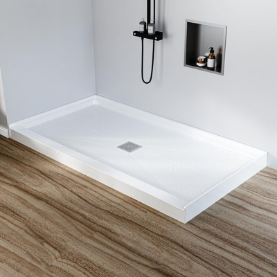 60 po x 32 po Base de douche antidérapante SMC avec drain central Ensemble de plateau de douche blanc 304 po