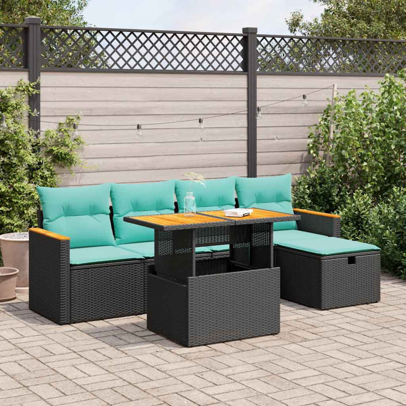  Ensemble de canapé de patio 6 pièces avec coussins en rotin polyacacia