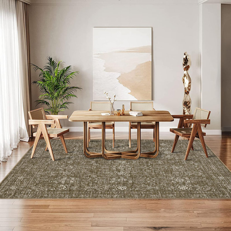 Abstract Machine Printed Area Rug, Rectangle 200 x 290 cm, Tan