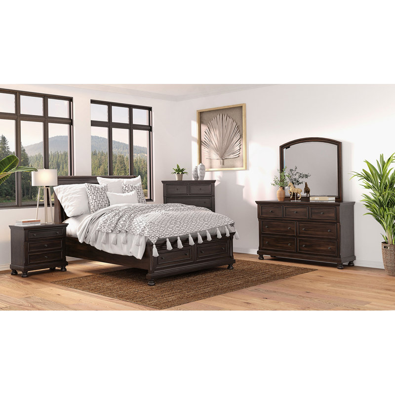 Grand lit de rangement en cerisier foncé, Cerisier, Queen