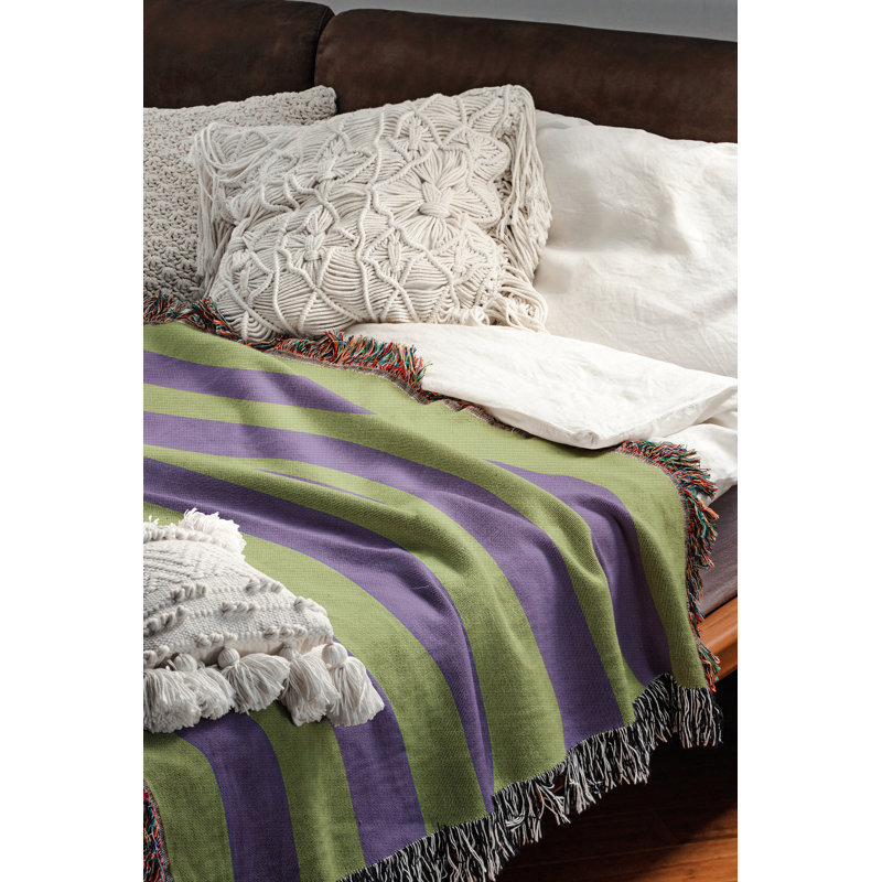 Jeté en mélange de coton Cassian, 60" L x 50" W, Olive / iris