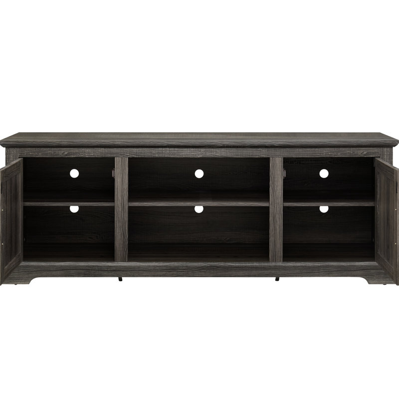 Meuble télé gris avec portes, 2 tablettes, compatible 70 po, l 65 po x P 15,47 po et H 24,48 po, avec rangement gris