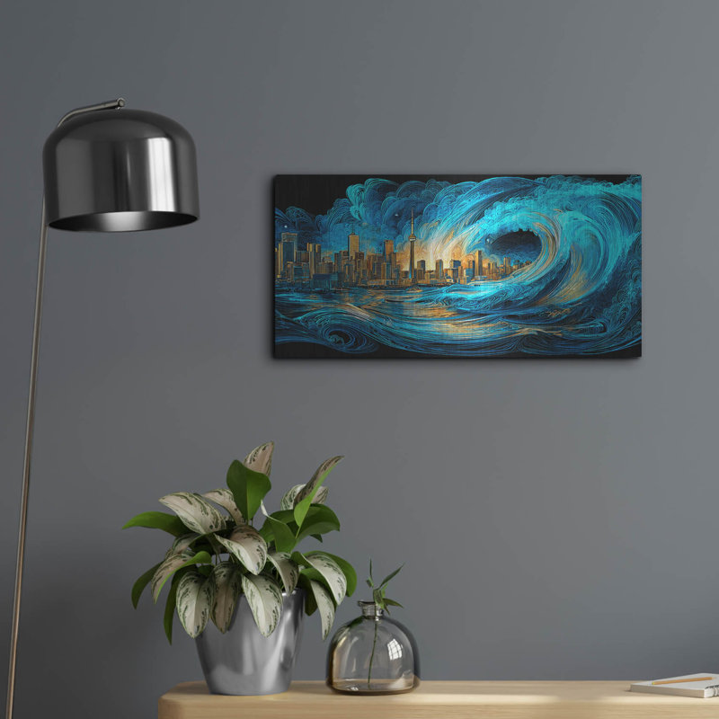 Art mural en métal luxueux «Waves Of Light Over Toronto» par Ann Klee, 24 po x 12 po, H 12 po x l 24 po