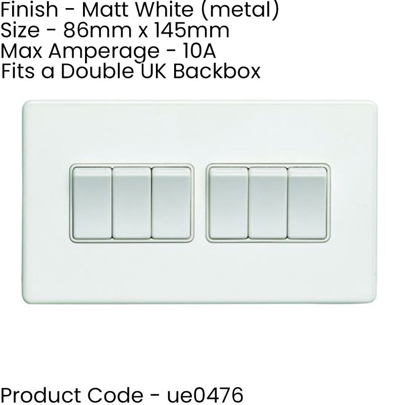 3 PACK 6 Gang Multi Light Switch SCREWLESS ANTIQUE BRASS 2 Way 10A Slim Rocker, White, White