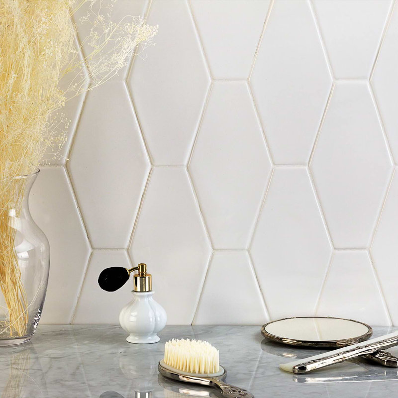 Manchester 4x8 Hexagon Glossy Ceramic Tile, Bianco White