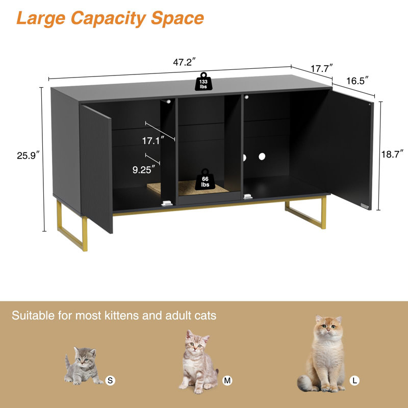 Enceinte de litière pour 2 chats, Noir et or
