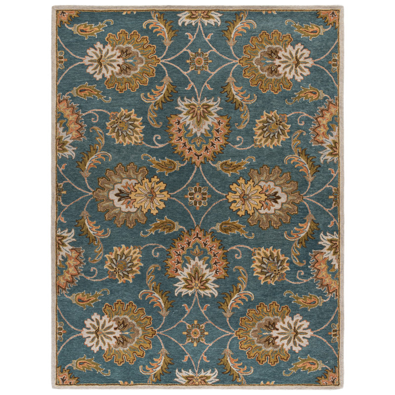 Heritage Handtufted Wool Cotton Floral Rug in Blue/Yellow, Rectangle 8' x 10'