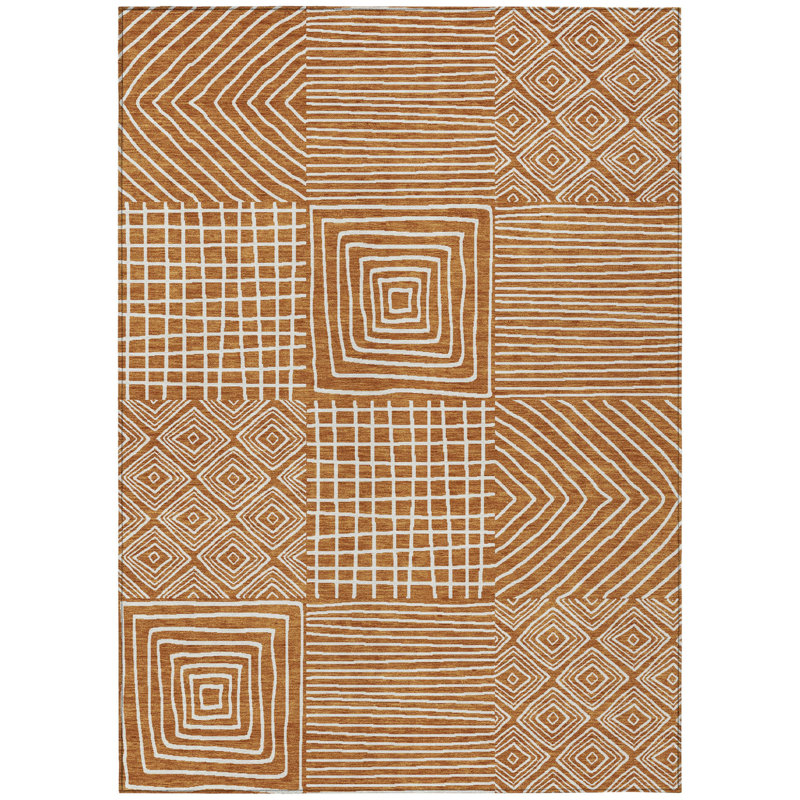 Tapis géométrique lavable intérieur / extérieur 5 pi x 8 pi cuivre