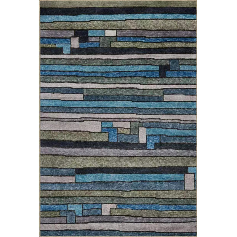 Tapis décoratif turquoise lavable, Sous-tapis rectangulaire 3 pi 11 po x 5 pi 11 po i