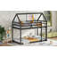 Lit simple superposé au sol en bois d'hévéa simple avec échelle, garde-corps, lit superposé en forme de maison, noir-683057976