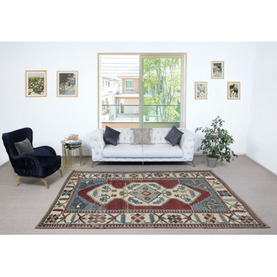 Handknotted Vintage Turkish Area Rug with Geometric Medallion Design