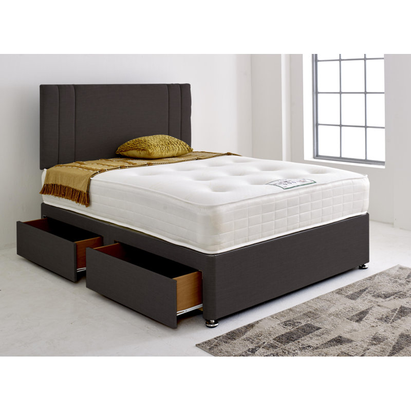 Divan Bed with Autumn Headboard, Single-Short (90 x 160 cm), No Drawers, Grey Charcoal