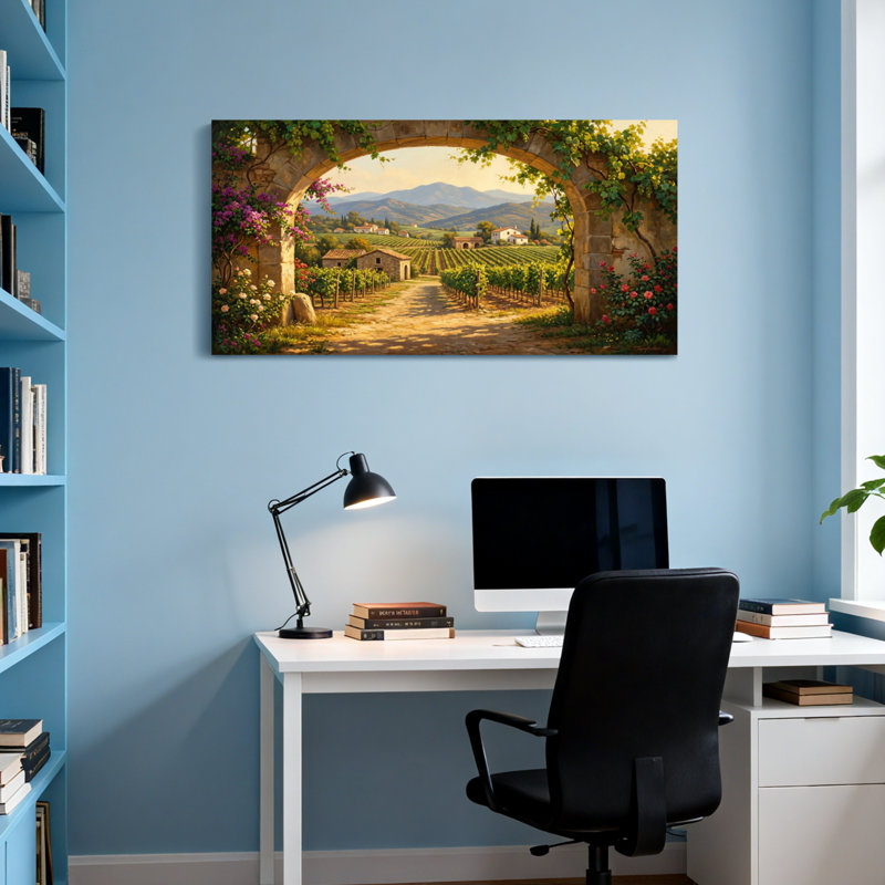 Scénique et paysages urbains Vineyard Arch Landscape avec fleurs et montagnes, H 16 po x l 32 po