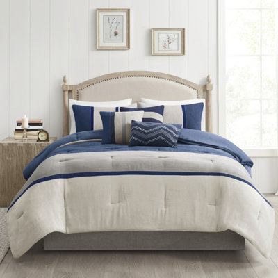 Literie bleue très grande - 7 pièces en simili suède à la mode pour chambre à coucher