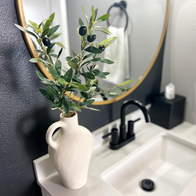 Vase en céramique texturée avec branches olive artificielles, décor de bureau à la maison minimaliste, ensemble-cadeau neutre haut de gamme pour tablette et plateau de table