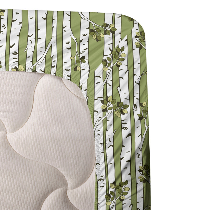 Ambesonne Forest Sheet Set Long Exotic Trees Asia Vibes Pale Olive Green and White, King Sheet Set with 2 Pillowcases