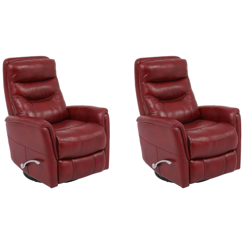 Akeelah 30" W Genuine Leather Manual Swivel Recliner (Set of 2), Rouge