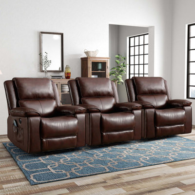 Fauteuil de massage inclinable et chauffant en cuir véritable de 38,2 po avec porte-gobelets et port USB (ensemble de 3)
