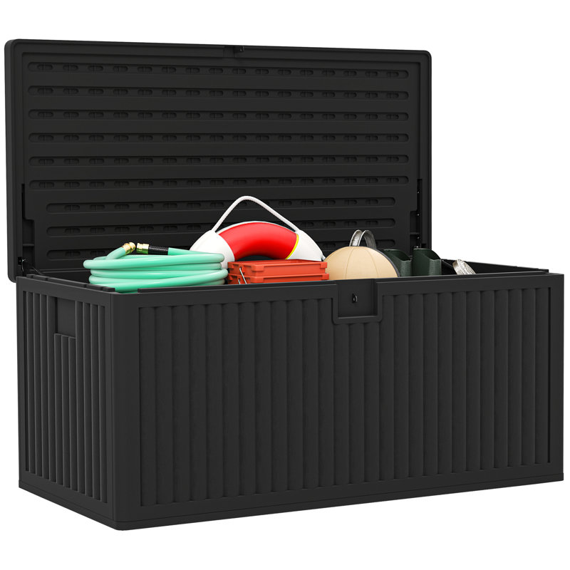 Boîte de rangement pour terrasse avec vérins à gaz 136 gallons, 136 gallons, noir