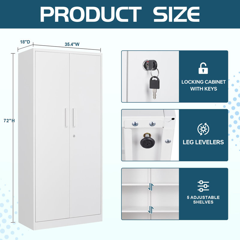 Armoire de rangement simple en métal (H 72 po x l 36 po x P 18 po), Blanc