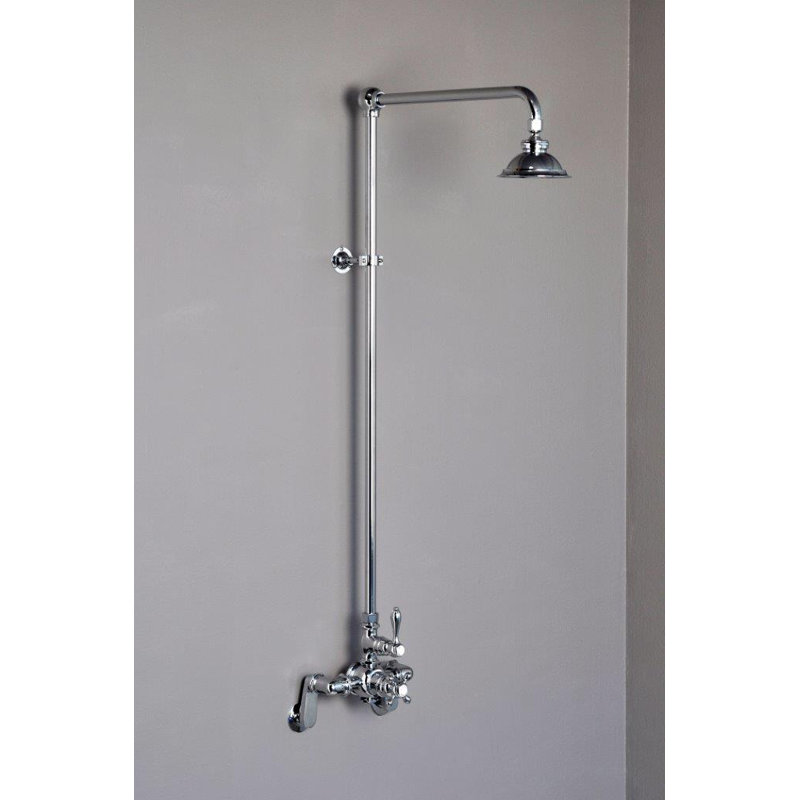 Exposed Thermostatic Shower System  60" Wall Mounted with 1.75GPM Lever/Cross Handles, Supercoat Brass
