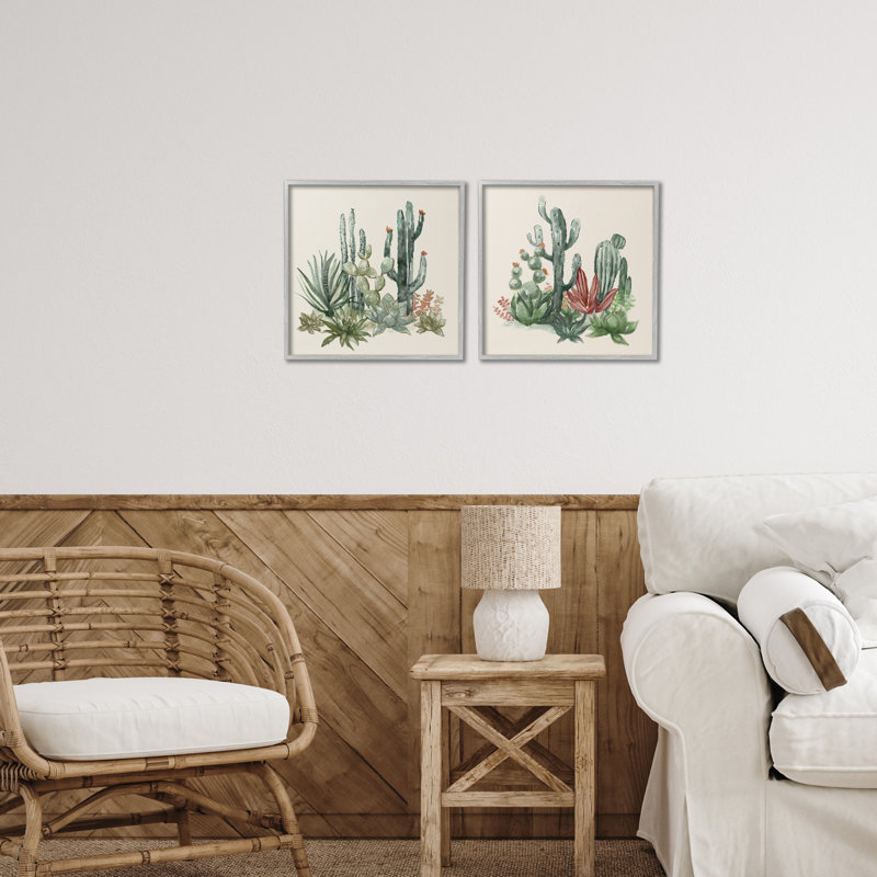 Ensemble de 2 giclées encadrées Mojave Desert Cacti, design par Nan, H 24 po x l 48 po, Estampe numérique Farmhouse