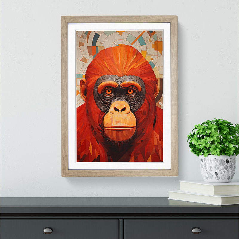 Orangutan Constructivism No.2 - Framed Print, Oak, 46cm H x 34cm W x 2cm D