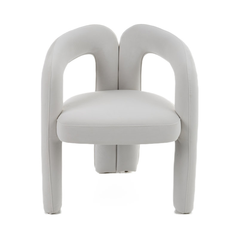 Velvet Upholstered Slat Back Arm Chair in White